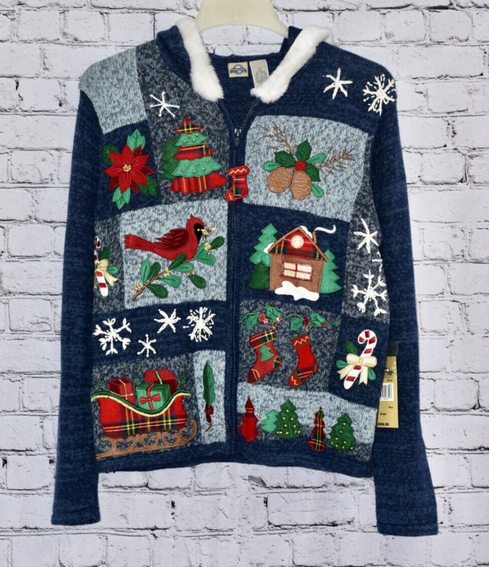 Christmas Holiday Party Sweater Shaver Lake  Full Zip Small Hoodie Cardigan